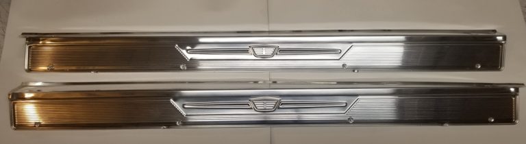 OER 1971-1976 GM Full Size 2-Door Sill Scuff Plates – Pair – GM Licensed – Polished Aluminum – Hydro-E-Lectric