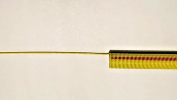 68-70 Mopar B C E Body 383 440 4-barrel reproduction Automatic Transmission Kickdown Spring.  Correct 75 coils painted yellow with red strip 8-1/4 inches long. Reference Chrysler part number 2806464.  The last photo is for reference.